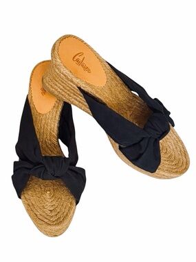 Castaner Black Canvas Knot Espadrille Wedge Sandals Size 6.5